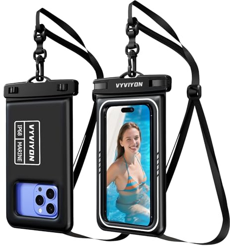 VYVIYON Schwimmende wasserdichte Handytasche IPX8 Trockenbeutel für Urlaub Strand Pool Kaja Kreuzfahrt und Reisezubehör,wasserdichte Handyhülle für iPhone 16/15 Pro Max Samsung S25-2 Pack 8,0 Zoll