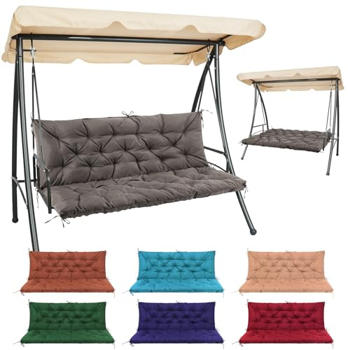 Matalde Hollywoodschaukel Auflage für gartenmöbel, Sitzkissen mit Rückenlehne und Befestigungsriemen, 150x100 cm, 10 cm dick, Schaukelkissen für Hollywoodschaukel Sitzbank Gartenbank Gartenmöbel | Wetterfeste & wasserdichte 10 cm dicke Auflage – gepolstertes Outdoor-Kissen für Gartenbank, waschbar & schnell trocknend