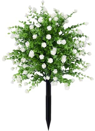 Künstliche Buchsbaumkugel mit Blumen 55 cm, Kunstpflanze UV-beständig, Plastik Künstliche Pflanzen im Topf, Fake Plant wie echt für Wohnzimmer Schlafzimmer Büro Garten Deko (B)