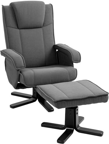 HOMCOM Relaxsessel mit Hocker, 360°drehbarer Fernsehsessel mit Verstellbar Rückenlehne, Liegefunktion, TV-Sessel mit Samtoptik, Kopfstütze für Wohnzimmer, Dunkelgrau
