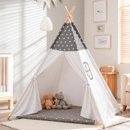 Sumbababy Tipi Infantil, Algodón Tienda de Campaña Interior Madera Portátil Cabañas para Niños, Tienda de Juego
