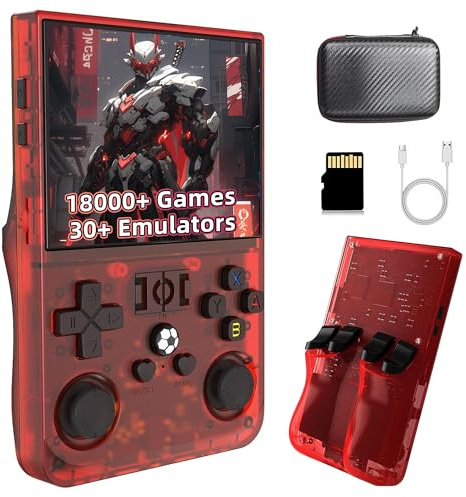 R36 Pro Console di gioco portatile retrò con 18000+ giochi 30+ emulatori,console di gioco retrò,schermo IPS da 3,5 pollici,sistema Linux,console di gioco portatile,4000 mAh (Rosso trasparente 64G)