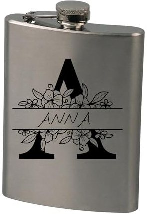 Flachmann mit Gravur, Personalisierte Geschenke Geburtstagsgeschenk für Männer Frauen Partner Freund Jahrestag Geschenk für Ihn Sie Männergeschenke Gadgets Geburtstagsgeschenke 240ml (Monogram)