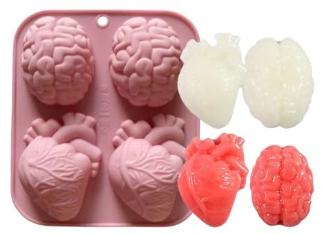 Stampo in silicone 3D per cervello umano a forma di cuore, per resina epossidica, per lavori di bricolage, muffin, sapone, cioccolato, dessert