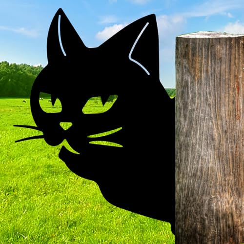 CREATCABIN Chat Noir en Métal Décoration de Jardin Statue Décorative en Fer Silhouette d'animal Décoration d'halloween pour Ferme Extérieur Piquets 30x24.3cm