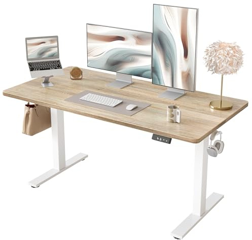 TIQLAB 55 * 28 Inches Standing Desk, Adjustable Height Stand up Desk,Sit Stand Home Office Table with Splice Board, Maple