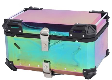 Fabater 65L Colorful Mirror Such As Motorcycle -top Box with Safety Lock Arrow Storage Case for Helmet Luggage Aluminum Alloy for the Universal Fit for the Universal Fit