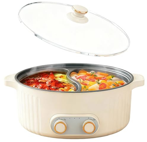 Kensbro Hotpot Elektrisch Pot, 2 Level Temperature Adjustment | 2000W Tragbare Multifunktionale Antihaft-Bratpfanne mit Schnellheizung & Doppeltes Drehknopf für Wohnheim Camping Haus