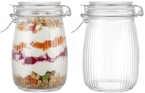 2er Set Einmachgläser mit Bügelverschluss, 1L Glasbehälter Einweckgläser, Luftdichte Vorratsgläser für Küchenorganisation, Aufbewahrungsgläser zum Aufbewahren von Pasta, Müsli, Essiggurken, Gewürzen