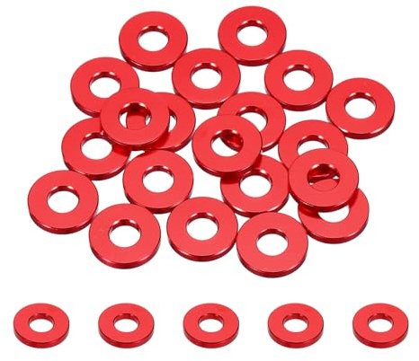 QUARKZMAN 20 Pièces Rondelles Metal M5, Rondelles Plates M5 x 12 mm, Rondelle en Alliage d'Aluminium, Épaississement, pour Vis et écrous, gonds de Porte, Pièces de Modèles Rc, Rouge