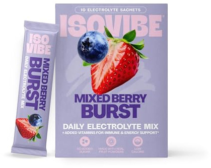 ISOVIBE Electrolyte Sachets Mixed Berry Burst - Hydration Powder with Vitamin C, B6 & B12 | No Added Sugar, Immune Support, Energy Boost | 10 Single-Serve Sachets for Daily, Workout & Travel