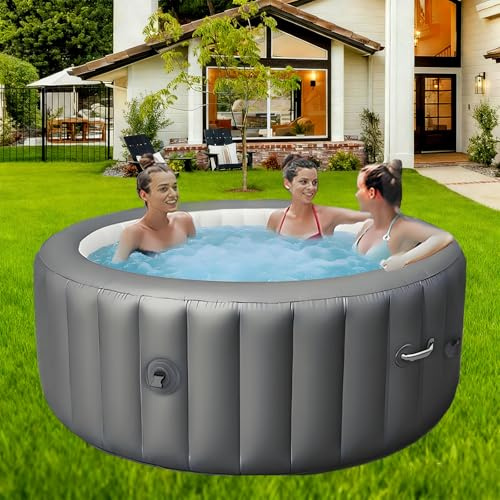 SPA Hinchable de Lujo para 2-6 Personas, Bañera de Hidromasaje Portátil para Exterior con Calentamiento Rápido, Masaje de 180 Chorros de Burbujas, Fácil Montaje para Relax en Jardín y Terraza S