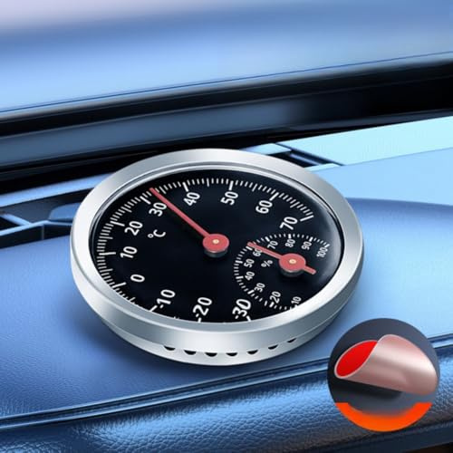 Gettimore Thermomètre Hygromètre Mécanique Voiture Alliage Aluminium Jauge Température et Humidité pour Véhicule Intérieur Tableau de Bord -30°C à 70°C