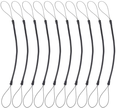 Générique Lot de 10 Cordons pour Stylo à Ressort Rétractable, Longueur 20 Cm, Diamètre 3,5 Mm, Diamètre Fil 1,2 Mm, Couleur Noire, Corde Anti-perte pour Bureau et Usage Scolaire