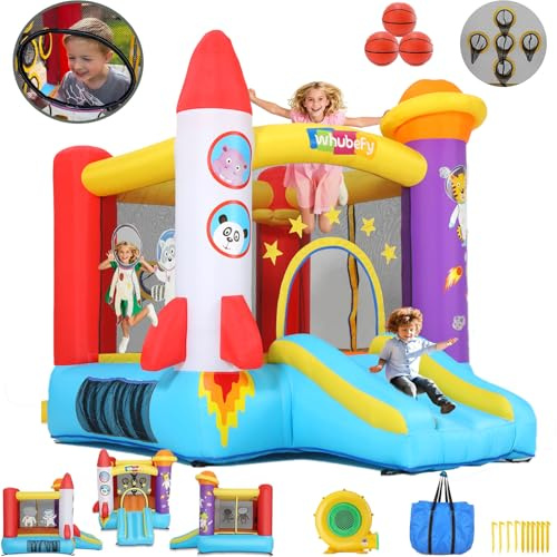 Hüpfburg für Kleinkinder (2-8 Jahre), aufblasbare Hüpfburg mit Gebläse, Astronauten-Spielbereich und Schießbereich, Raketen-Hüpfburg für drinnen und draußen Partys!