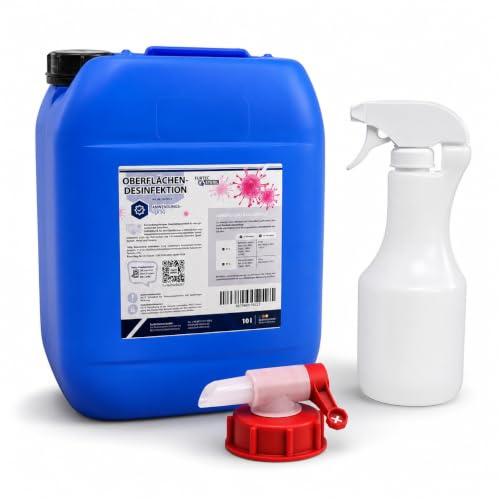 Schuh-Desinfektionsspray Profi-Set 10 L + Auslaufhahn + Sprühflasche | gebrauchsfertig, alkoholfrei & geruchlos | bakterizid & viruzid | für Verleih- & Arbeitsschuhe
