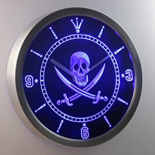 ADVPRO nc0452-b Pirates Skull Head Bar Pub Beer Neon Sign LED Wall Clock Uhr Leuchtuhr/Leuchtende Wanduhr