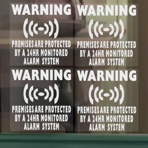 4 x A13W Premises Protected Stickers Monitored Alarm System Window Signs | 100mm Self Adhesive Decals 24hr Security Warning Signs for House Flat Business Property Vinyl
