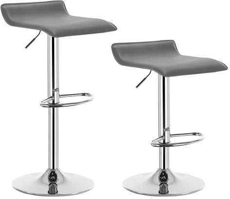 WOLTU Barhocker 2er Set, Höhenverstellbarer Barstuhl, 360° drehbarer Bistrohocker mit Fußstütze, aus Kunstleder Metall, für Bar Küche Theke Café, Grau+Silber