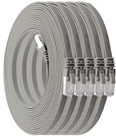 1aTTack.de 3,0 m - grau - 5 Stück Cat7 Flachkabel Netzwerkkabel Cat 7 Rohkabel Gigabit Lan (10Gbit/s) Flachbandkabel Verlegekabel Patchkabel Flach Slim Rj 45 Stecker Cat6a