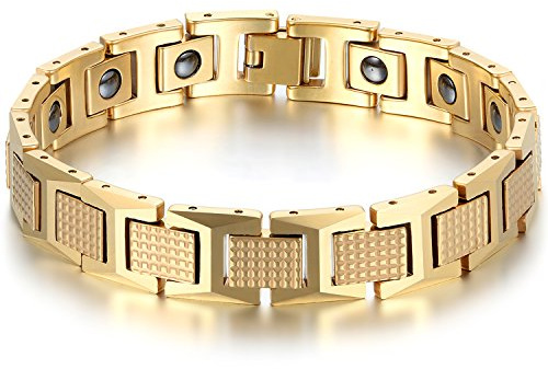 JewelryWe Schmuck magnetarmband herr magnet terapi Edelstahl Groß Schwer Breit glidare länkarmband Gesundheit Armkette Armreif für Män, 8.2 inch, Volframkarbid, Utan ädelstenar