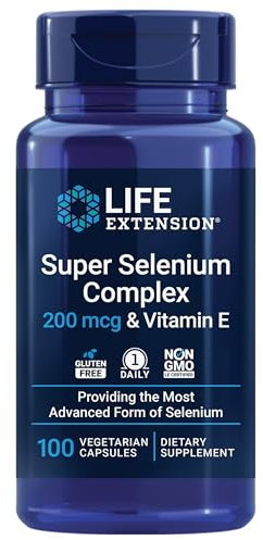 Life Extension Super Selenium Complex, 200 mcg – 3 Forms of Selenium, Vitamin E – Cellular Health & Longevity Support – Gluten-Free, Non-GMO, Vegetarian, 1 Daily – 100 Capsules
