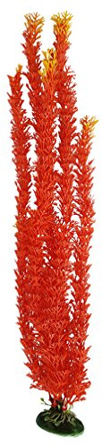 Plastic Orange & Yellow Thin Artificial Plant with Weighted Base 18 Inch Tall, Fish Tank Decoration Orange Seaweed Full Leaf Plant with Weighted Base, Fish Tank or Pond Plants Decoration Ornament
