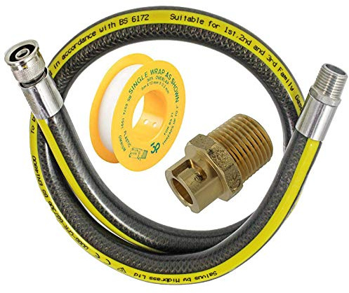 SPARES2GO Universal Oven Cooker Gas Supply Hose, PTFE Pipe Tape & Micro Connector (3ft 1/2 inch, BS EN14800 CE)