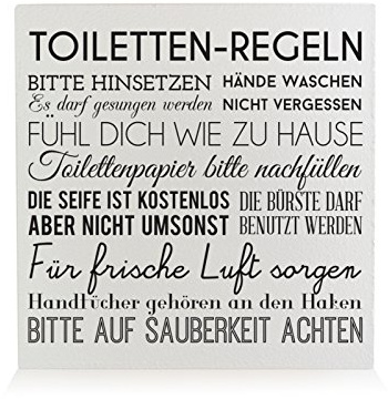 Interluxe HOLZBLOCK Shabby TOILETTEN Regeln * Weiss* Badregeln Schild Aufsteller für das Badezimmer Deko