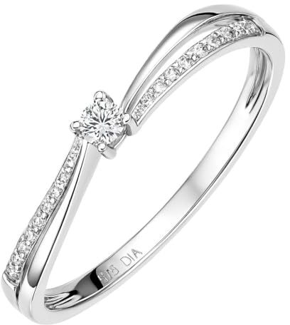 Naava 9ct White Gold Engagement Ring with Diamond Shoulders and Brilliant Cut Stones, Size K - Elegant Ladies Rings & Jewelry for Special Occasions - Diamond Ring Symbolizing Love and Commitment