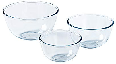Pyrex Prepware Set de 3 Boles de Mezcla de Extrema Resistencia a Choques Térmicos, Transparente, 23.3x23.3x1.36 cm