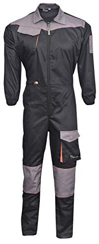 NORMAN Black/Grey Men's Work Wear Overalls Boiler Suit Coveralls Mechanics Boilersuit (L)