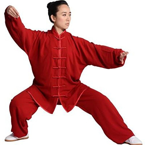 BJSFXDKJYXGS Tai Chi Uniform Luxurious Korean Cotton Silk Stretch Taichi Suits Traditional Tai Chi Clothing for Your Tai Chi Exercise (Red, Small)
