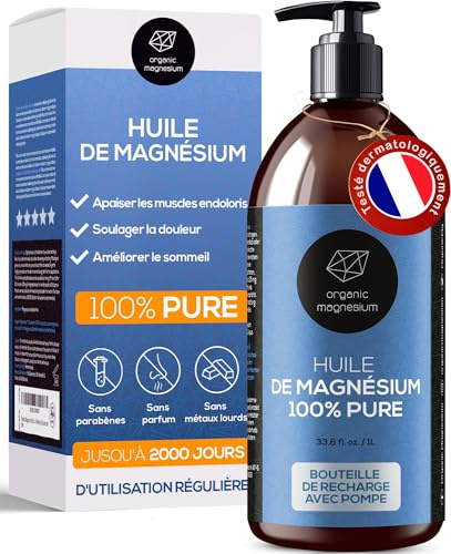 Ultra Pur MagnesiumÖl - 1000ml | 100% Natürlich Reines Zechstein Öl von Organic Magnesium | Perfekt für Sport & Muskel entspannung | Flüssig Oil Konzentrat