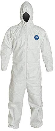 DuPont TY127S Tyvek Fabric Protective Coverall with Hood, Disposable, Elastic Cuff 4XL White 1 Pack