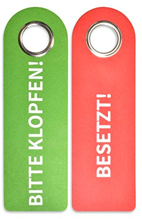 1 x 2 BITTE KLOPFEN/BESETZT Türgriffschilder - 270 x 85mm - Poly-Filz/Metallschutzring - Frei Besetzt - Türschild Badezimmer Schlafzimmer - Türhänger - Statusanzeiger - Vielseitig einsetzbar (1)