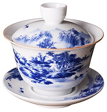Jingdezhen Gaiwan cinese fatto a mano 6 oz/180 ml stile montagna porcellana blu e bianca porcellana Gaiwan Kungfu tazza da tè tradizionale cinese set da tè