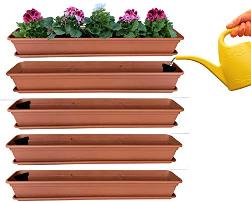 Hossi's Wholesale Set med 4 blomlådor, balkonglåda, planteringslåda, terrakotta med bevattningssystem och balkonglåda, underlägg 100 cm