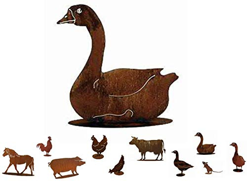 Gartenfigur Rost auf festem Stand – Hochwertig & Wetterfest - Metall Tierfigur - Edelrost Dekofigur/Tier Figur – Gartendeko/Dekoration (Gans II - Höhe 45cm)