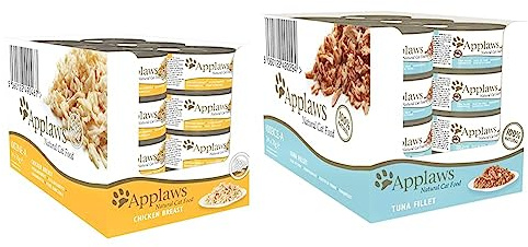 Bundle of Applaws 100% Natural Filete de Atún Comida húmeda en caldo - 24 latas de 70g + Comida húmeda de Pechuga de Pollo 100% Natural de Applaws para gatos adultos en caldo - 24 latas de 70g