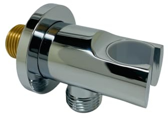 Wandanschlussbogen mit Brausehalter Halter Chrom, 1/2 Zoll, Wandanschluss mit Duschkopfhalterung, Schlauchanschluss mit Wandbrausehalter, Wandanschluss Dusche für Handbrause in Chrom, VoKs