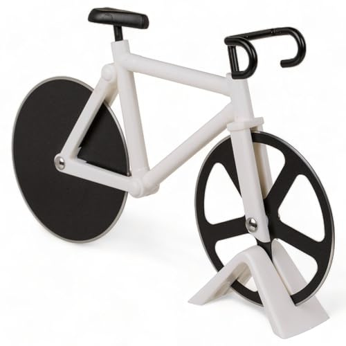 MIK funshopping Lustige Pizza Schneider Pizzaroller Pizzarad Pizzamesser Pizza Cutter Pizzaschneider aus Kunststoff mit Edelstahl-Schneiderollen (Fahrrad Bike weiß)