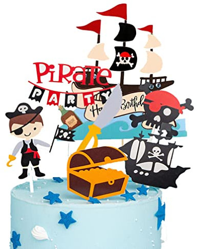 Houhounb Juego de 7 adornos para tartas, diseño de piratas, diseño de piratas, decoración de cupcakes, para niños, niñas, niños, Halloween, fiestas, magdalenas, 7 unidades