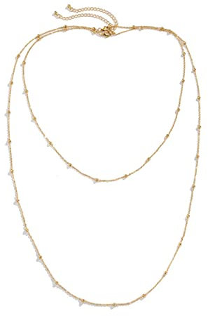 Stfery Simple Necklace, Layer Necklaces for Women Gold Plated Ball Long Chain Jewelry for Girlfriend Adjustable