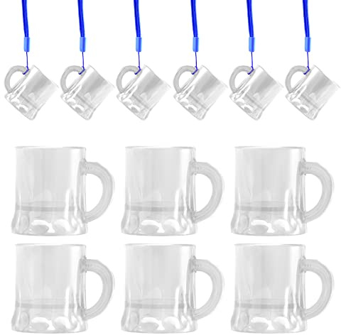 12 Stück Schnapsglas mit Henkel Kunststoff 3CL Schwarz Schnapsbecher Party Schnapsgläser mit 12 Schnapsglaskette Kunststoff Geburtstag Tassen für Junggesellenabschied,Fasching,Mottoparty (Transparent)