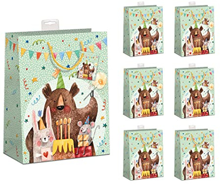 PremiumLine Geschenktaschen 6 Stück edle Geschenktüten Papier Tragetasche DIN A5 Geburtstag Geschenkbeutel mit farbiger Kordel und Namenskarte Skorpion Papeterie Größe: Medium 18x23x10cm