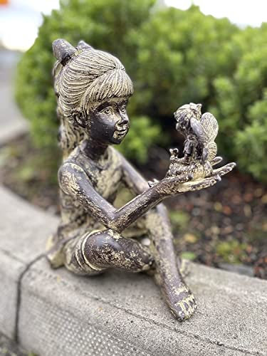 Garden Mile Sitting Girl And Fairy Garden Ornaments Outdoor Waterproof Fairy Sculptures & Statues For Indoors And Outdoors Garden Decorations For Flowerbeds Patio Lawn Fairygarden Yard Decoration