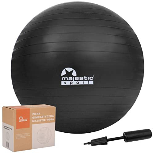 Majestic Sport Gymnastikball, Anti-Burst Pilates Ball, Gymnastikball, sitzball büro, für Balance, Yoga als Fitness Kleingeräte und Balance, Schwangerschaft, Material PVC groß 65 cm Schwarz