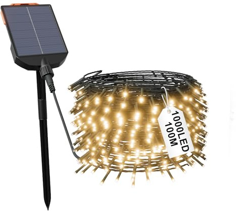 Aufun Solar Lichterkette Außen, 100M 1000 LED Solarlichterkette Wasserdicht Warmweiß 13 Modi Lichter mit Fernbedienung für Garten Party Balkon Terrasse Hochzeit Tor Hof Bäume Yard Haus Deko (100m)