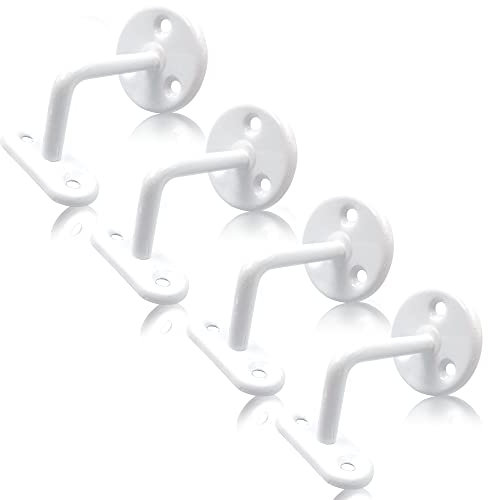 Shire Fixings Pack of 4 Handrail Brackets for Stairs, White Banister Rail Brackets, Wall-Mounted Stair Stainless-Steel or Wooden Handrail, Heavy-Duty and Stylish Rails Bracket (SF014(4))